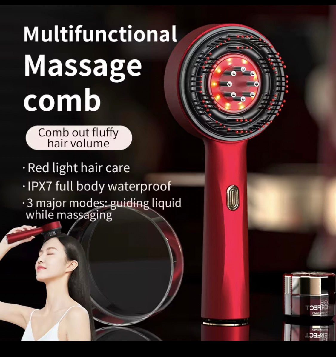 Peigne de massage électrique pour cuir chevelu, applicateur de liquide pour la luminothérapie, brosses à cheveux avec fonctions de massage