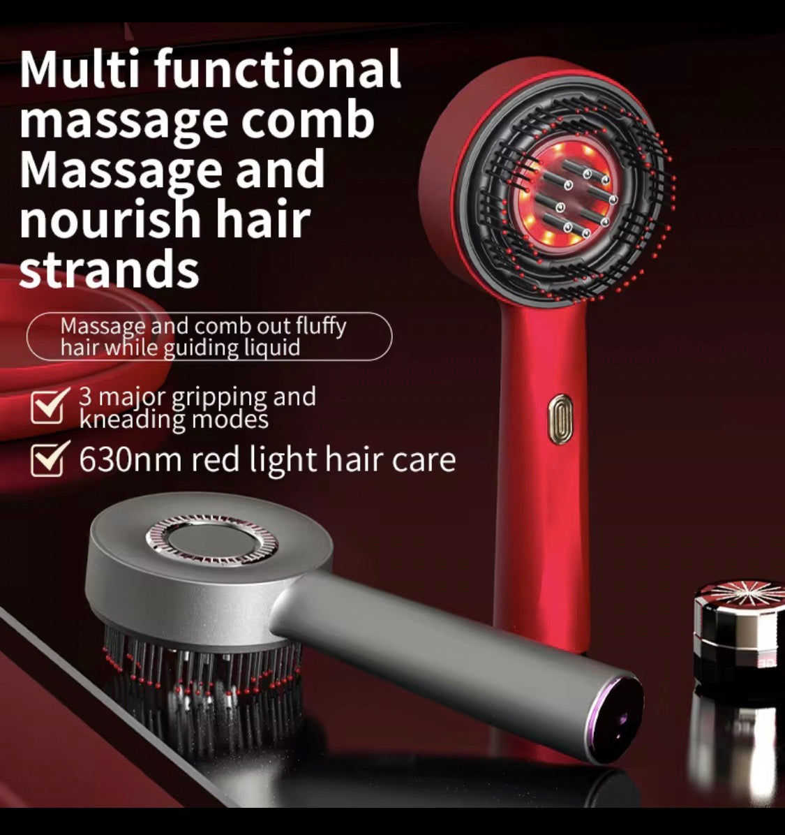 Peigne de massage électrique pour cuir chevelu, applicateur de liquide pour la luminothérapie, brosses à cheveux avec fonctions de massage